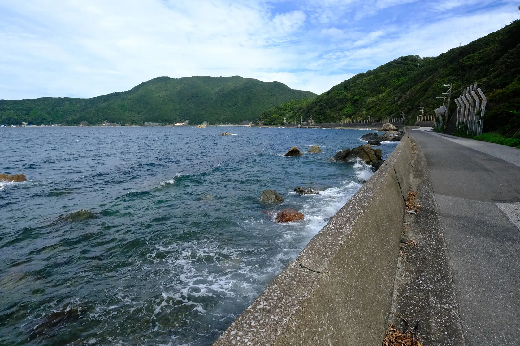 大分県道501号色宮港木立（いろみやこうきたち）線・米水津色利浦（よのうずいろりうら）付近