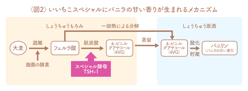 〈図2〉いいちこスペシャルにバニラの甘い香りが生まれるメカニズム